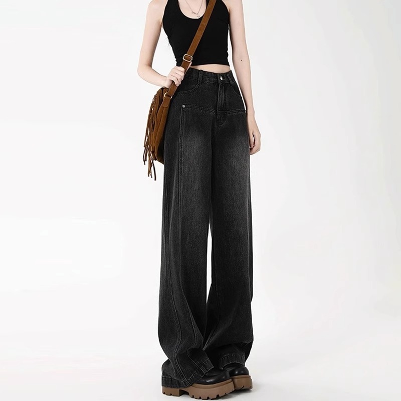 Wide-leg jeans, plus-size women with fat mm, slimming pear-shaped body, covering belly and crotch, wide straight pants