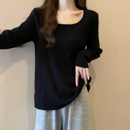 DeRong thread pit strip large size long-sleeved T-shirt for women autumn new loose large size long bottoming shirt top