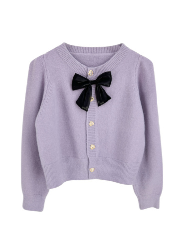 kumayes Japanese sweet taro purple bow knitted cardigan autumn and winter new style small fragrance style sweater jacket for women