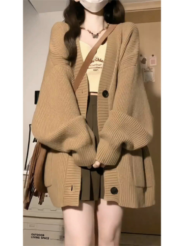 Early autumn cardigan sweater jacket for women spring and autumn new hot style autumn and winter lazy style loose sweater high-end