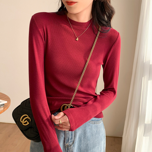 Slim bottoming shirt for women, half turtleneck, spring, autumn and winter long-sleeved T-shirt, small stand-up collar top