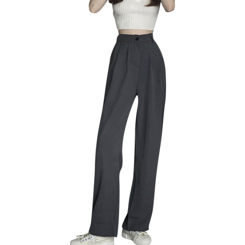 High-end drapey wide-leg pants for women, spring and autumn high-waisted black straight pants, loose, casual, petite suit pants