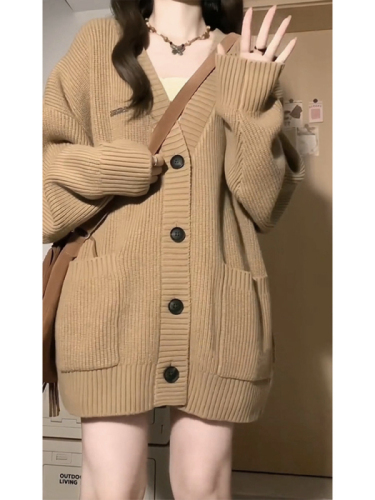 Early autumn cardigan sweater jacket for women spring and autumn new hot style autumn and winter lazy style loose sweater high-end