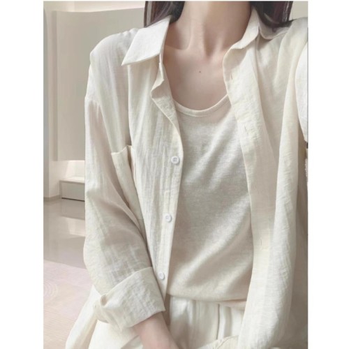 Blue shirt tops for women 2024 new mid-length thin sun protection cardigan jacket