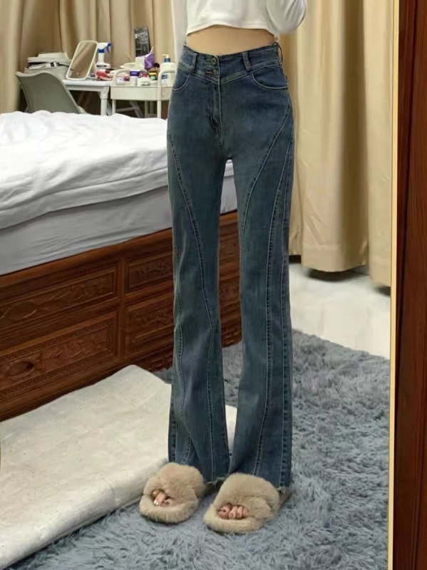 Flared jeans for women, autumn and winter horse hoof pants, petite design, niche high-waisted slimming boot-cut pants, retro pants