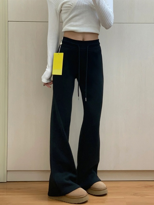 Dark gray micro-flare casual pants for women 2024 new fat sister mm high-waist elastic slimming sports pants trendy