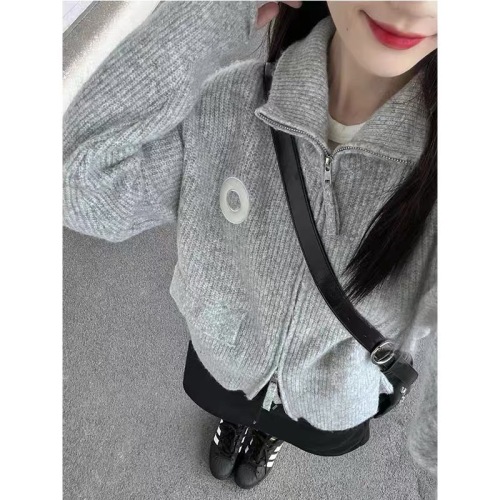 Autumn New Lapel Letter Knitted Sweater Women's Double Zipper Slim Fit Top Cardigan Short Jacket