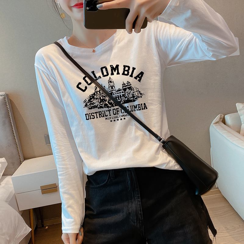 Design niche printed long-sleeved T-shirt for women in autumn and winter loose pure cotton casual bottoming shirt worn under clothes