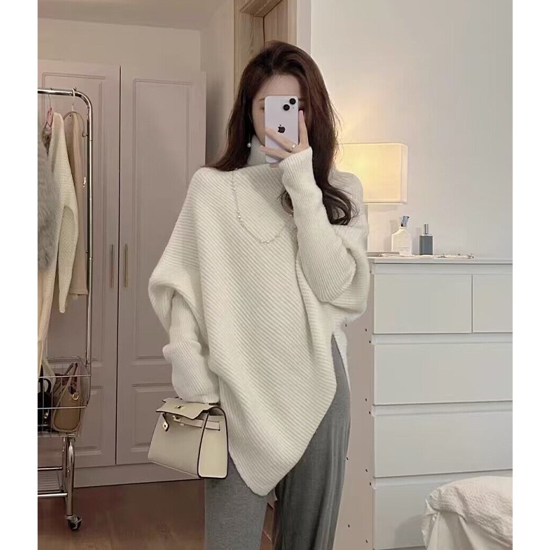 Irregular turtleneck sweater for women in autumn and winter new slimming early spring soft waxy thick top Korean style lazy style