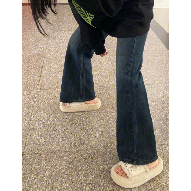 Pear-shaped body black straight jeans for women new large size fat mm high waist loose slimming wide leg pants