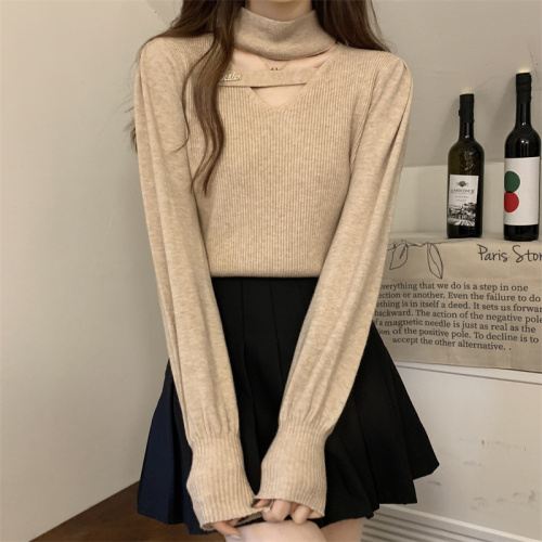 Plus size Hong Kong style sexy sexy hollow half turtleneck bottoming thickened knitwear for women