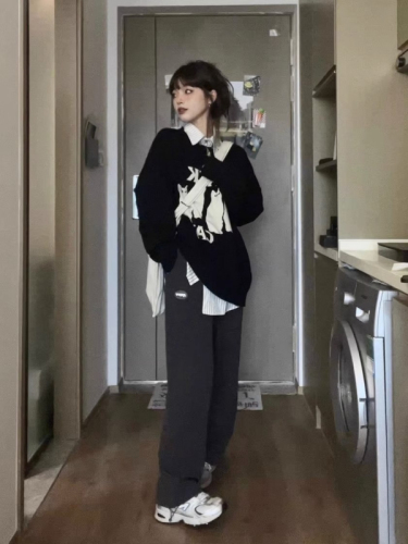 Cat Party Japanese Retro Sweater Women's Outerwear Loose Pullover Lazy Style Bottoming Sweater Top Thick