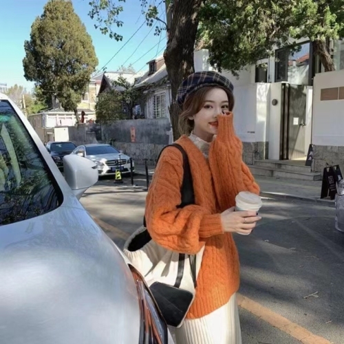Dongdaemun Twist Sweater Women's Autumn and Winter V-neck Lazy Style Loose Design Niche Japanese Retro Mid-Length Style