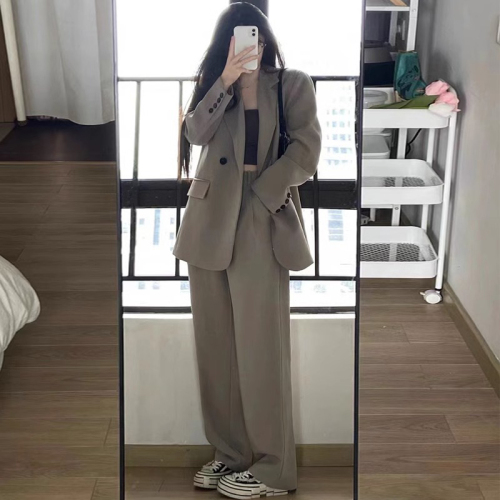 Gray suit suit for women autumn 2024 new high-end small suit jacket wide-leg pants two-piece set