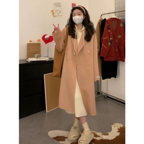 White hooded sweatshirt long-sleeved knitted dress women's autumn and winter new style small temperament long skirt