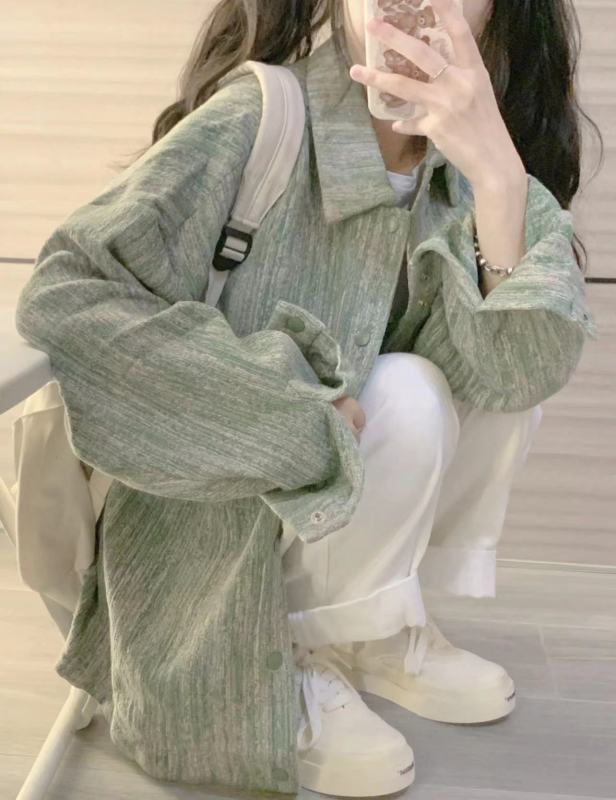 American style small fragrance style tie-dye green jacket for women spring and autumn new style lazy style retro loose top trend