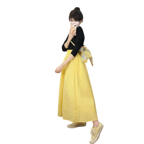 Small yellow high-waisted skirt for women 2024 new popular style college style super nice a-line long skirt