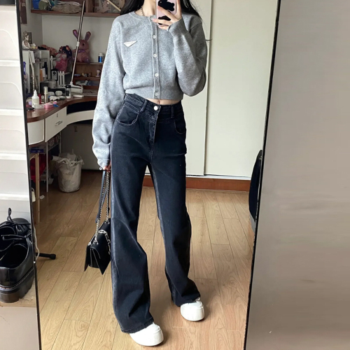 High-end gray sweater knitted cardigan jacket for women early autumn new slim short hot girl top