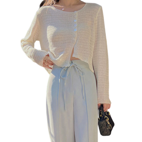 Ice silk knitted cardigan thin women's summer hollow sunscreen shawl top suspender skirt outer blouse jacket spring and autumn