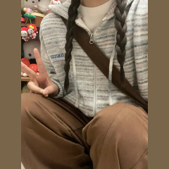 American retro oversize niche hooded striped sweatshirt sweater jacket for women spring and autumn new hot style