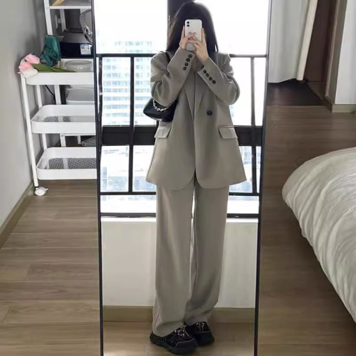 Gray suit suit for women autumn 2024 new high-end small suit jacket wide-leg pants two-piece set