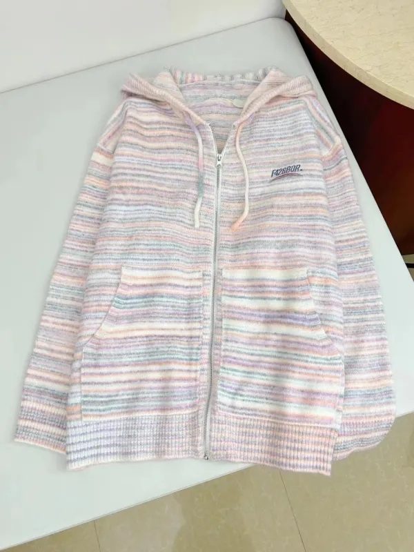 Colorful patchwork striped sweater women's autumn and winter new design niche lazy style knitted cardigan jacket