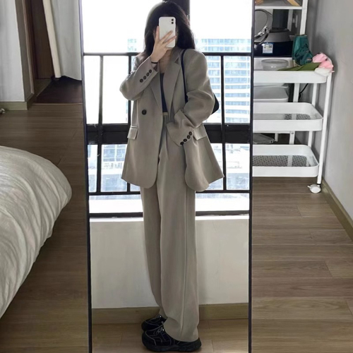 Gray suit suit for women autumn 2024 new high-end small suit jacket wide-leg pants two-piece set