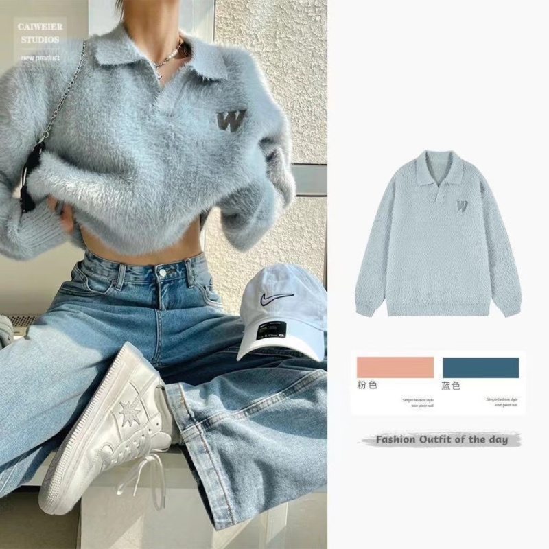 New autumn and winter loose retro soft v-neck sweater for women, lazy style outer wear design niche knitted sweater