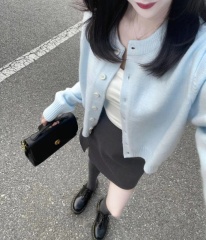 Blue soft waxy sweater jacket women's long sleeve gentle knitted top