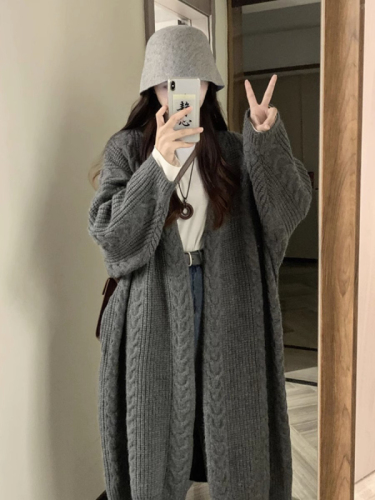 New Knitted Cardigan Jacket Women's Long Twist Sweater New Korean Style Loose Lazy Style Retro Versatile