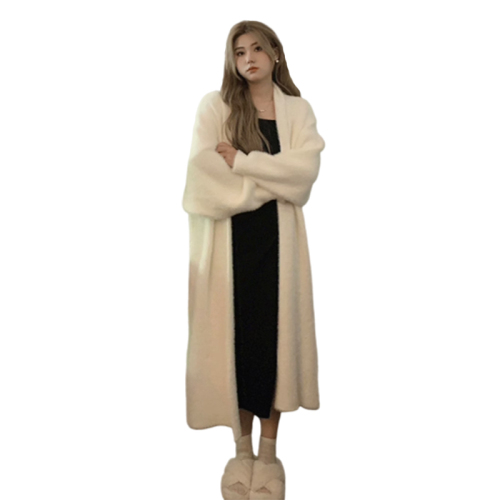 White lazy style soft waxy forest sweater women's new autumn and winter outer wear mid-length knitted cardigan jacket