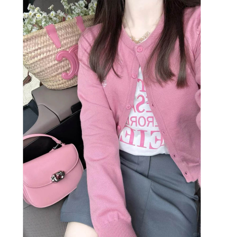 Embroidered knitted cardigan for women spring new slim fit versatile thin sweater jacket