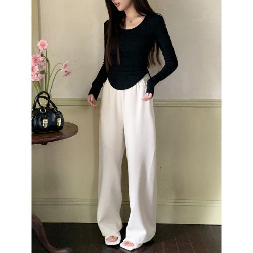 Real shot of 2024 autumn and winter new banana sweatpants high-waist drape casual pants sports straight wide-leg pants women's trendy pants