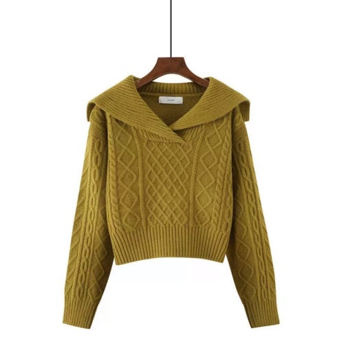 Large lapel retro sweater high waist short sweater women's winter soft waxy pullover long-sleeved pullover knitted top