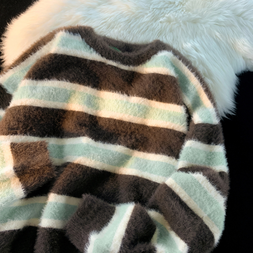 JIANYINZ soft and gentle pink striped lazy style sweater for men and women loose retro ins sweet and spicy sweater