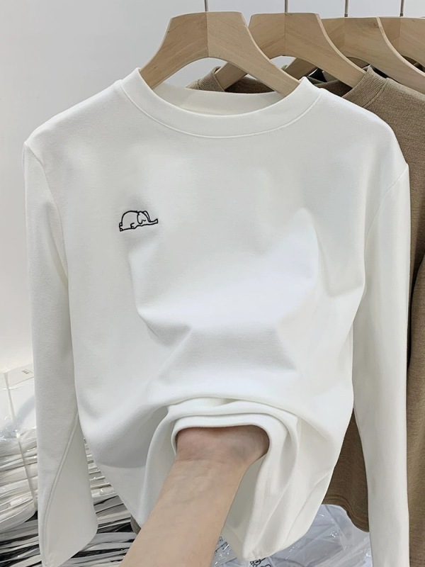 German velvet bottoming shirt for women in spring, autumn and winter, new style, long-sleeved, thickened brushed T-shirt, round neck top