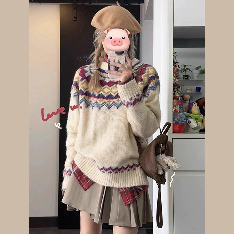 Sweater women's new hot style in autumn and winter, thick, lazy style, soft and waxy inner sweater, Christmas wear for little people