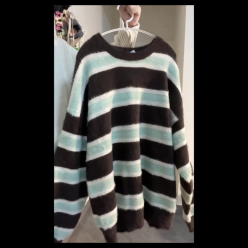 JIANYINZ soft and gentle pink striped lazy style sweater for men and women loose retro ins sweet and spicy sweater