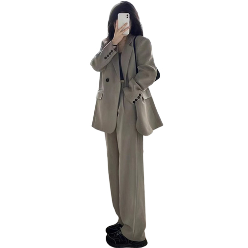 Gray suit suit for women autumn 2024 new high-end small suit jacket wide-leg pants two-piece set