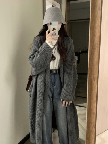 New Knitted Cardigan Jacket Women's Long Twist Sweater New Korean Style Loose Lazy Style Retro Versatile