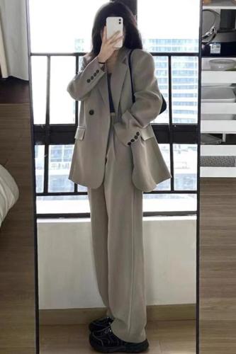 Gray suit suit for women autumn 2024 new high-end small suit jacket wide-leg pants two-piece set