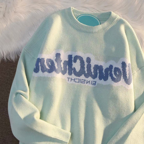 WEYWOT soft milk blue early autumn new sweater Japanese simple niche loose lazy style couple sweater jacket