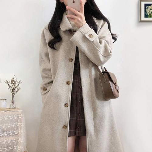 Korean woolen coat for women winter thickened mid-length new Hepburn style black woolen coat for small people