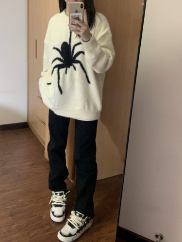 American Retro Spider Sweater Women's Autumn and Winter New Loose Slim Sweater Trendy Street Korean Top