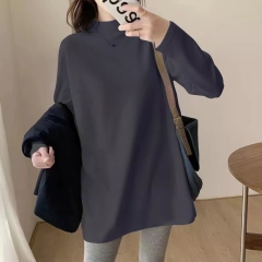 German velvet half turtleneck bottoming shirt for women in autumn and winter loose mid-length thickened long-sleeved T-shirt top with shark pants