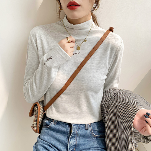 German velvet bottoming shirt women's autumn and winter style long-sleeved new half turtleneck plus velvet thickened T-shirt top