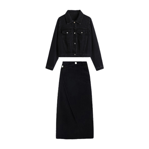 New tea-style outfit, a set of French-style Hepburn style denim skirt two-piece suit for women