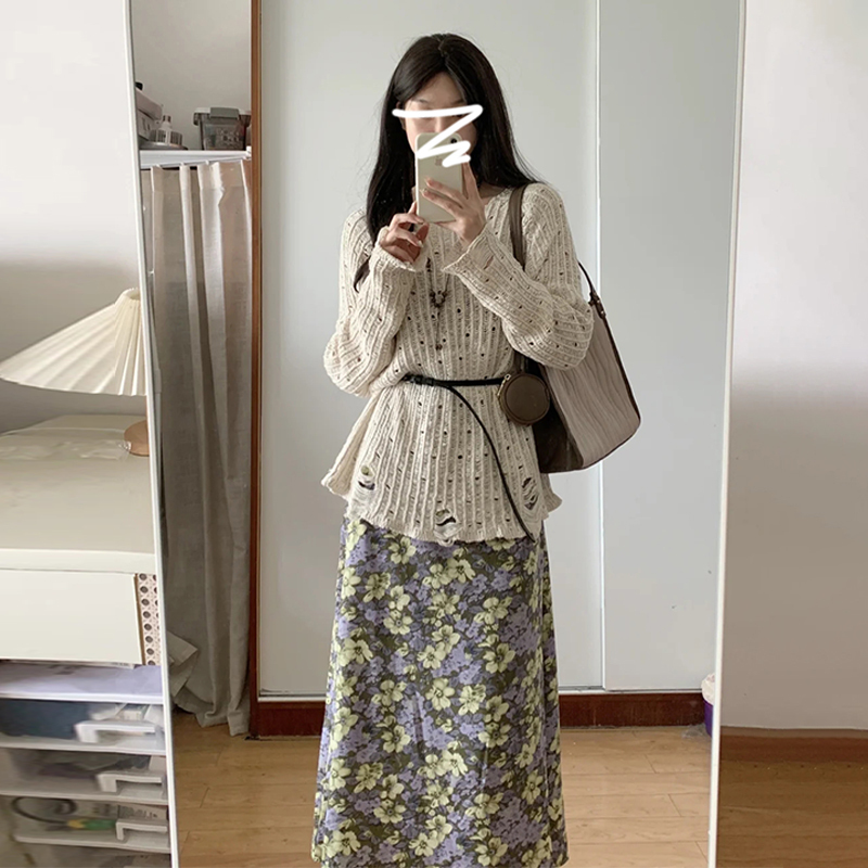 Lazy style hollow sweater for women spring and winter new design loose inner layering knitted sweater top