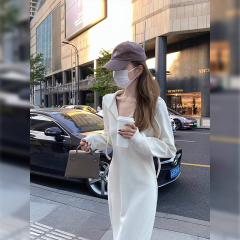 Small hooded sweatshirt dress for women in autumn and winter new Korean style waist slimming coat with bottoming skirt