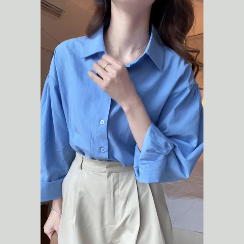 Spring shirt 2024 new women's French unique and chic small top blue sun protection long-sleeved shirt